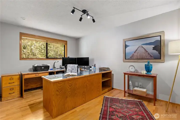 Upper-level bedroom 2, currently used as an office