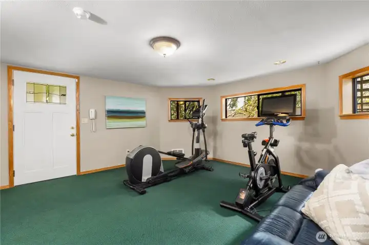 The lower level bonus room has an exterior entry.