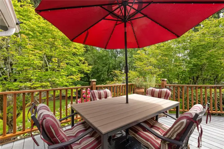 The upper deck is located just off of the sunroom.