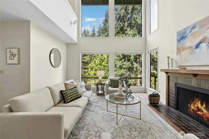 The fireplace adds ambiance to winter evenings.