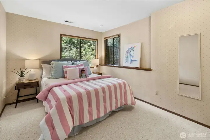 One of two lower level bedrooms.