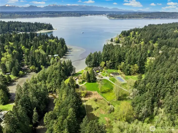 Looking West across little Manzanita Bay toward the Olympic Mountains.