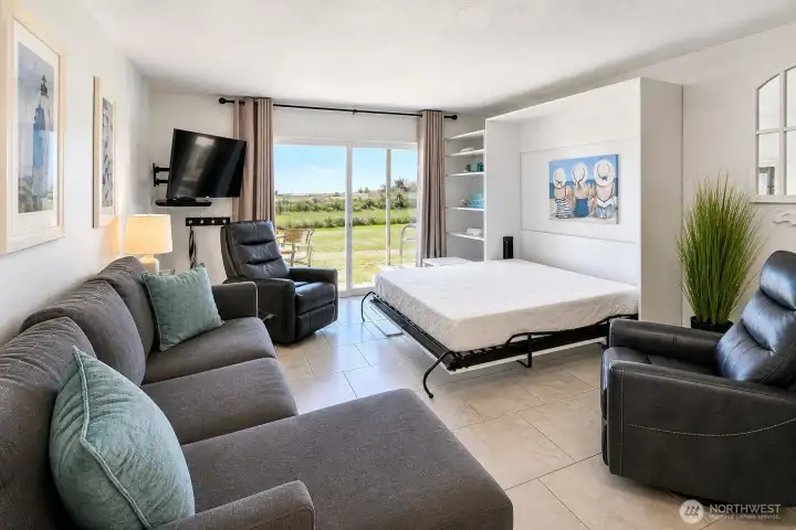 Murphy bed allowing additional guests.