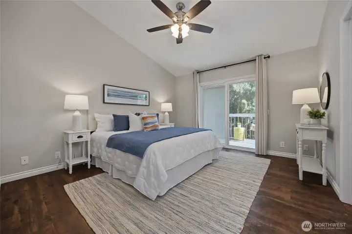Primary bedroom with attached bath. Primary bedroom with attached bath.