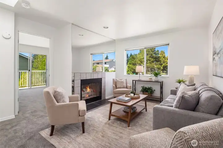 Virtually staged- Open and bright living room.