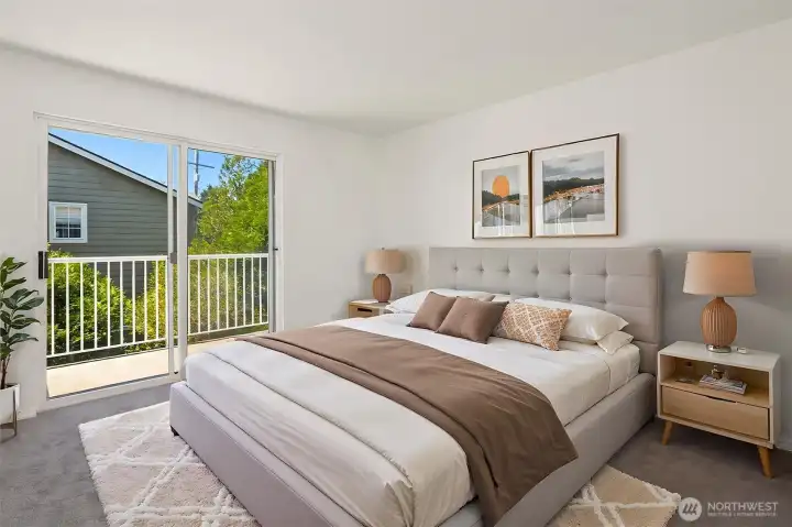 Bedroom with slider to balcony.