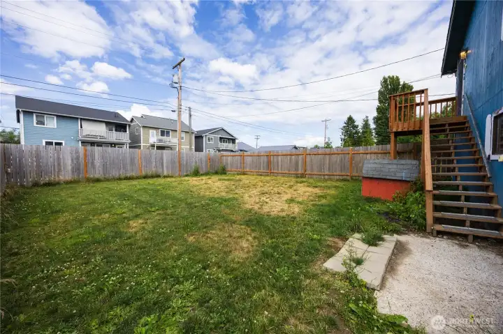 The rental unit has its own fully fenced backyard. The rental unit has its own fully fenced backyard.