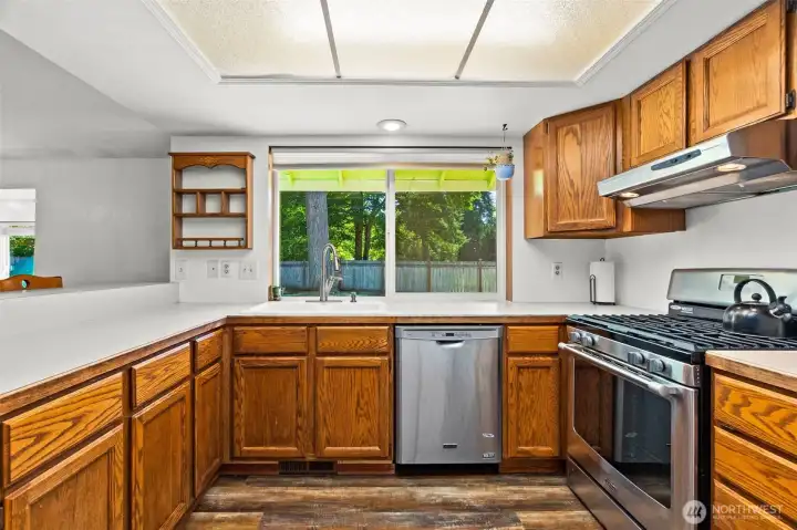 Lots of counter space and storage. Lots of counter space and storage.