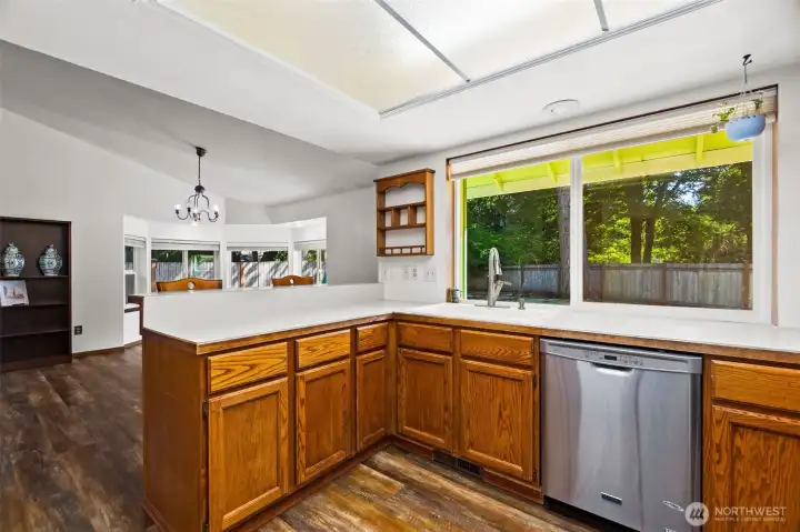 Great site lines from the kitchen to the great room and backyard. Great site lines from the kitchen to the great room and backyard.