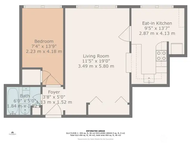 Floorplan and approximate dimensions.