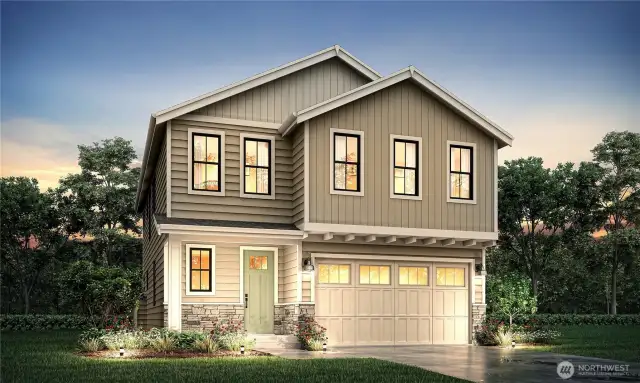 Elevation B. Photos are of a similar home and are for example only.