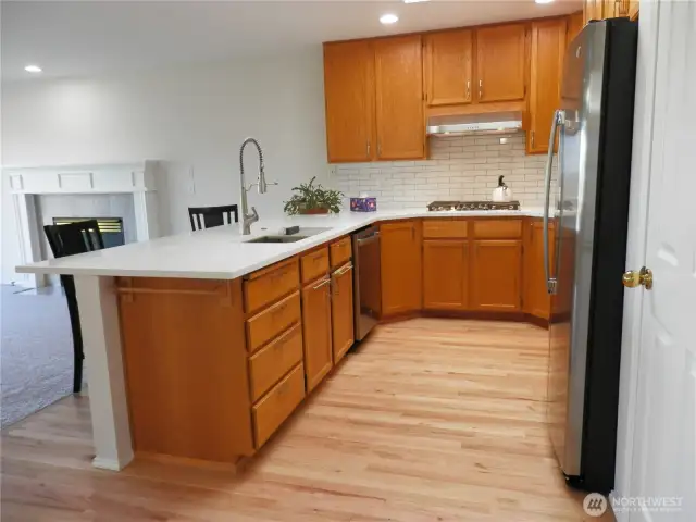 The breakfast counter area is perfect for eating, meeting, homework, everything that is not set up for a formal dining room meal. You can eat at the counter, meet at the counter, do homework at the counter, and so much more. It's perfect for every meal that you eat outside of the dining room.
