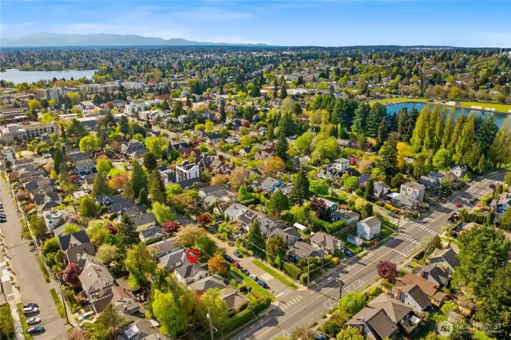 Northwest view of home (Green Lake is visible in the left hand side, the reservoir is visible on the right)
