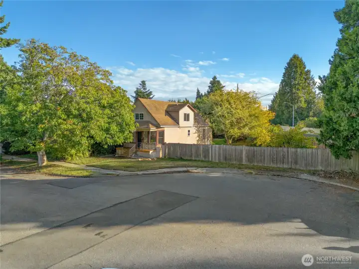 Front view of house from the dead end cul de sac and second lot