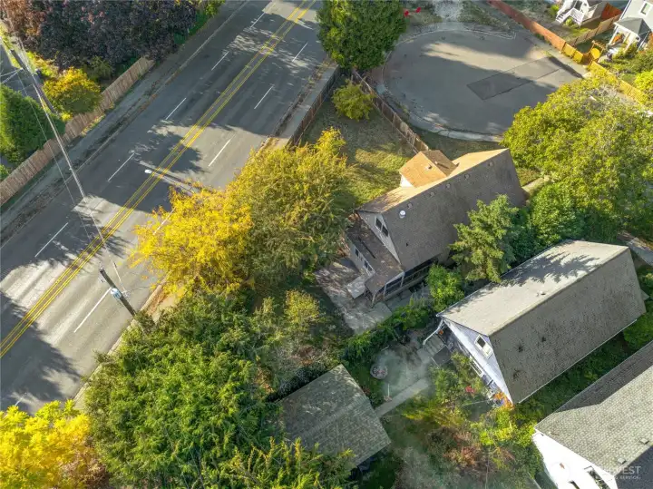 Aerial view of house and second parcel