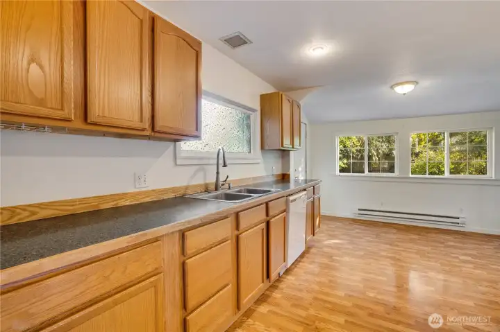 Large kitchen with eating area