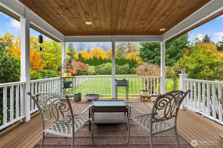Covered veranda looks straight at Mt. Si.  How cool is that?