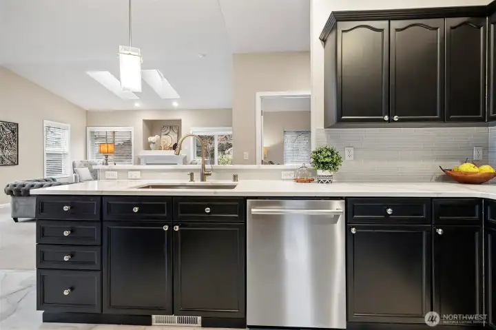 Open Concept Kitchen with newer farm sink and fixtures