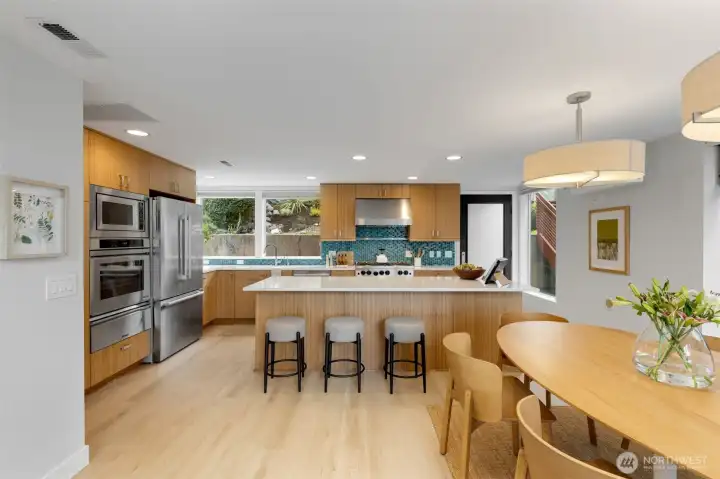 Completely remodeled with permits in 2019, the kitchen blends modern style with exceptional functionality