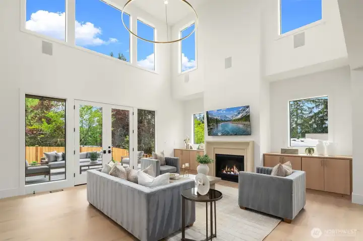 Two story great room that overlooks the private backyard