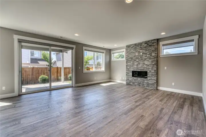 Great Room with stone fascia gas fireplace