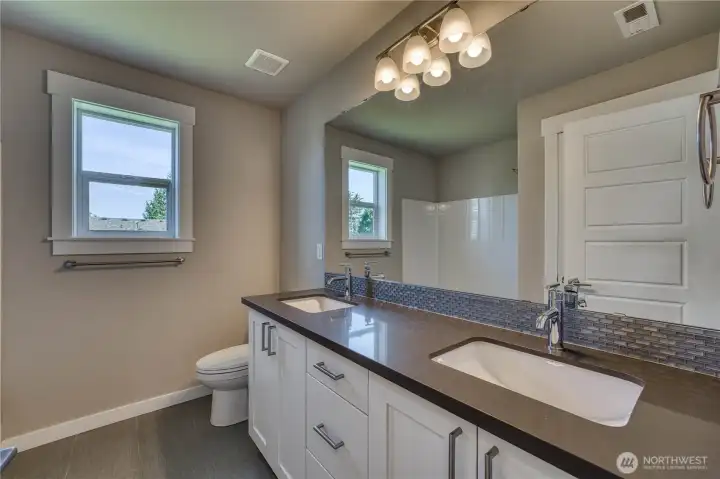 Upper level full shared bath