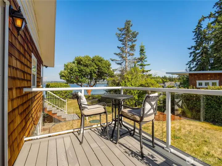 On a clear day you will have a peak a boo view of Mount Rainier from the side deck.