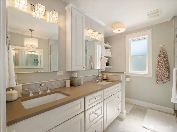 The primary bath also have double sinks to make getting ready in the morning easier.