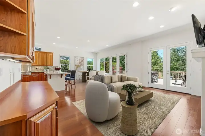 Virtually staged great room.