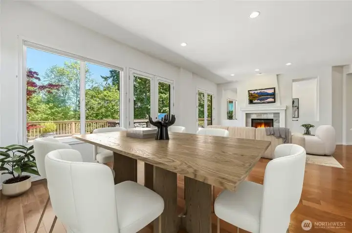 Dining area in the great room. Virtually staged.