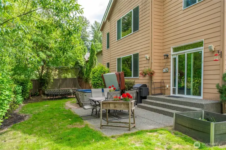 Greenbelt backyard with privacy and hot tub