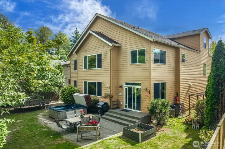 Greenbelt backyard with privacy and hot tub