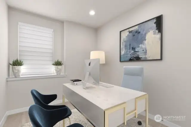 Virtual staging.  One of the secondary bedrooms / offices upstairs.