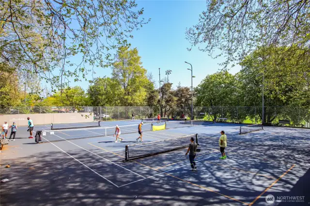 Pickle ball pick up games across the street.