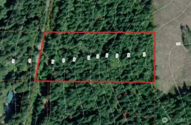 Contours from County. Approximate boundaries in red.