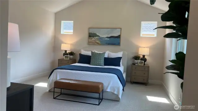 Nice added windows on headboard wall for that added natural lighting.  Also prewired and switch ready for future ceiling fan or chandelier.