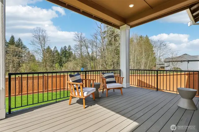 Large covered patio, perfect size yard and full fencing.