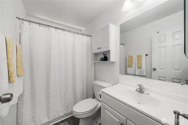 Hall bathroom with shower.