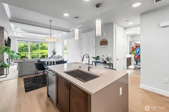 Open floor plan is perfect for entertaining, and the neutral colors are perfect to decorate around.