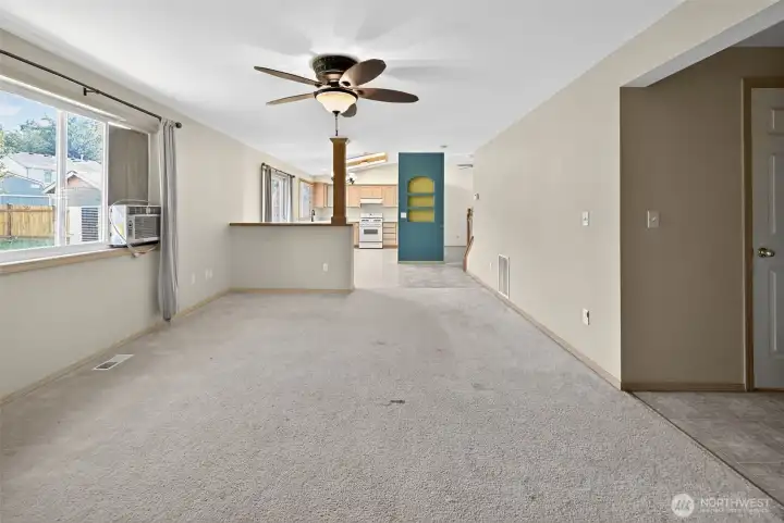Kitchen flows to great room