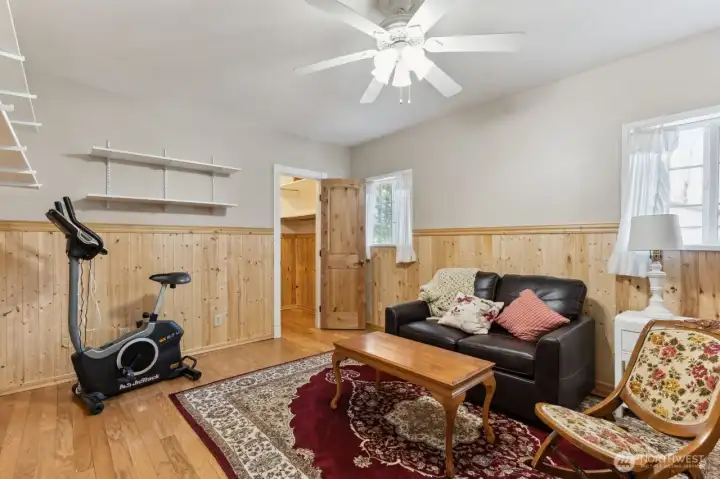 Custom wood, fan and walk-in closet in 3rd bedroom.
