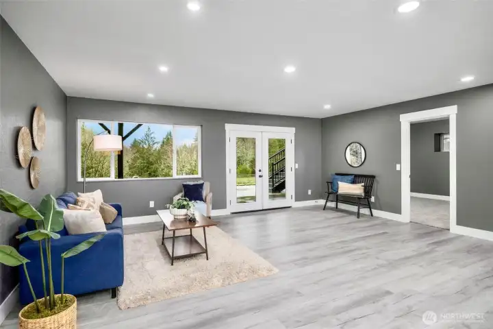 Living area with french doors to yard