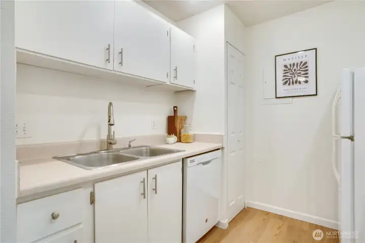 Ample cabinet and counter space for everyday use.