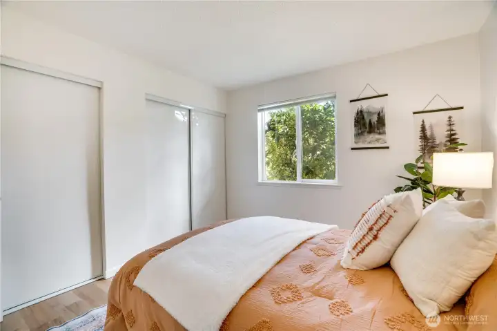 Two spacious closets offer plenty of storage.