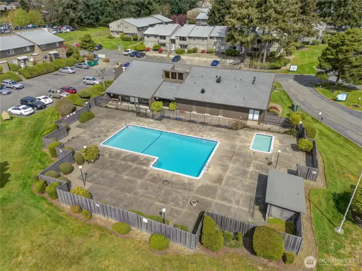 Outdoor pool with surrounding patio—popular in the warmer months.