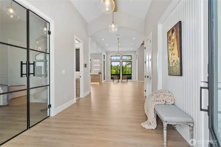 Entry to the home space, light filled, with office on the left.