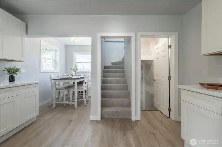 Stairs to upstairs and stairs to basement Stairs to upstairs and stairs to basement