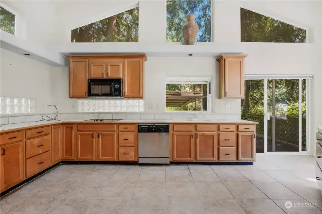 The vaulted ceiling and large windows make this space so welcoming.