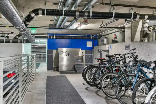 Reserved bike parking & Dog washing station on G1