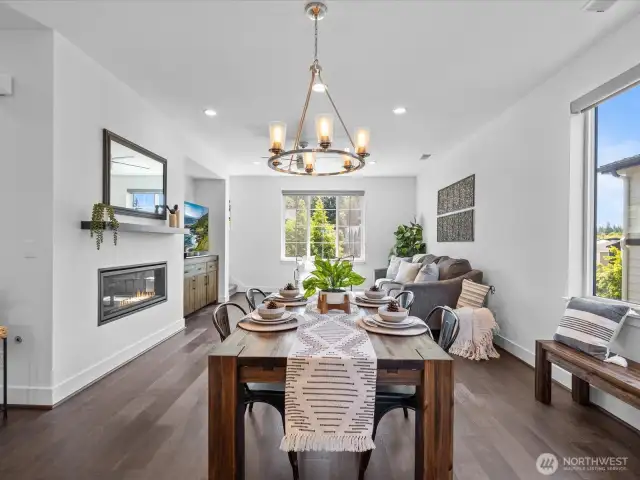 Space for large dining table and hutch.